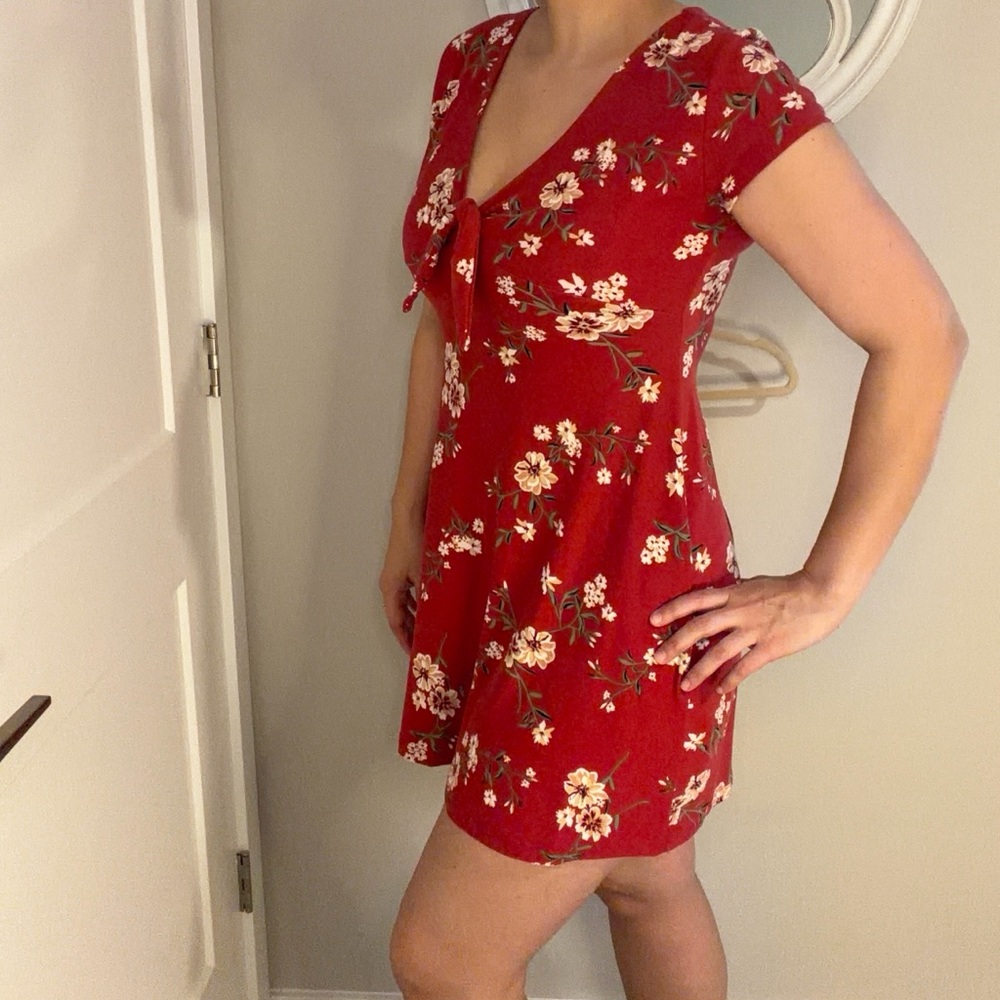 Justify Red Floral Tie-Front Mini Dress
